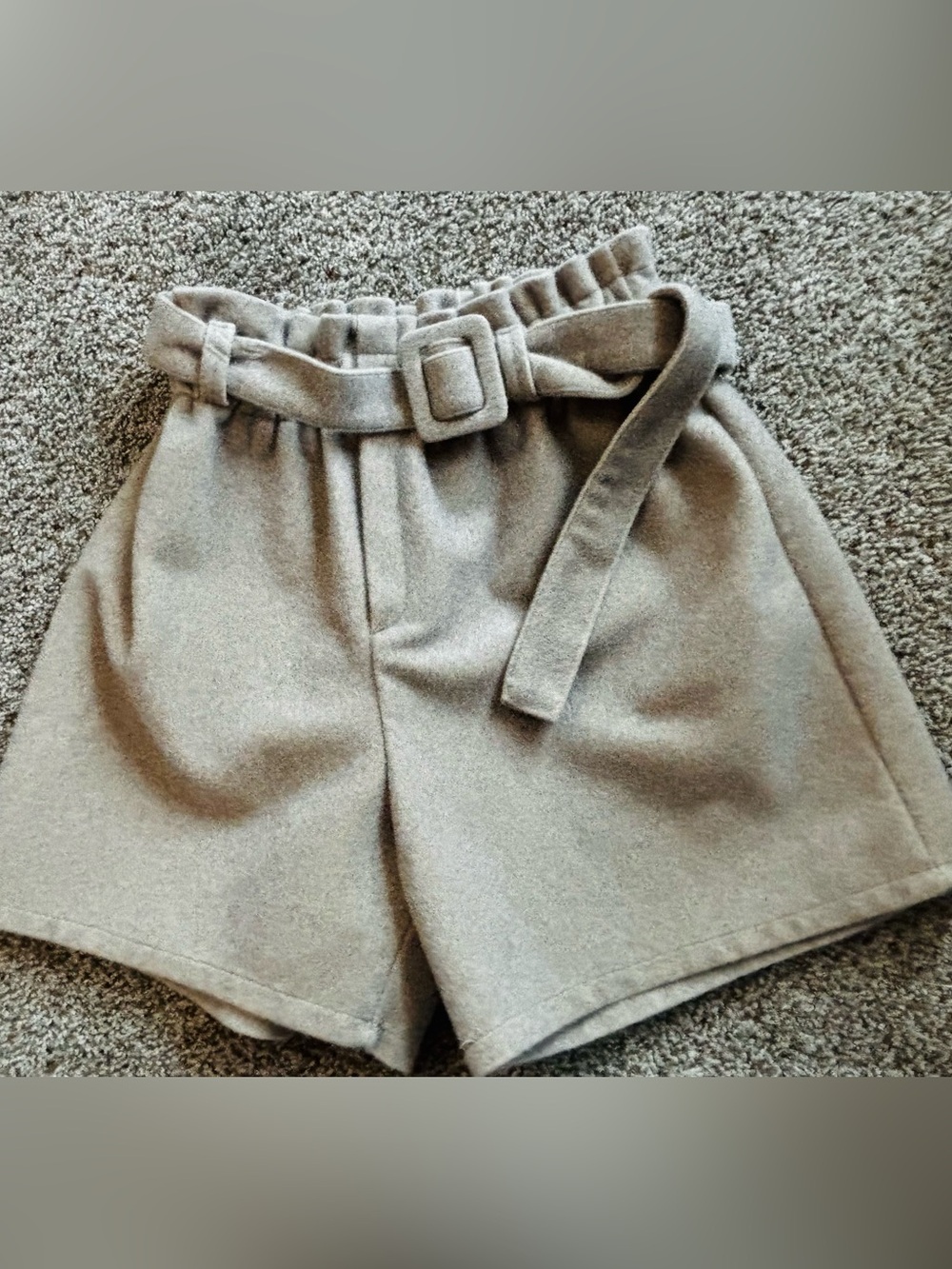 High-Waist Belted faux Wool Blend Shorts - Taupe